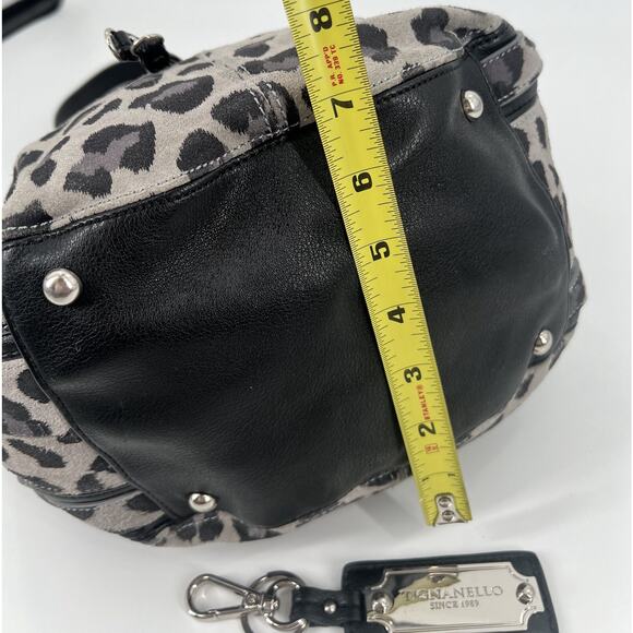 TIGNANELLO Vintage Leopard Suede Leather Drawstring Bucket Purse Bag + Keychain - Picture 13 of 15